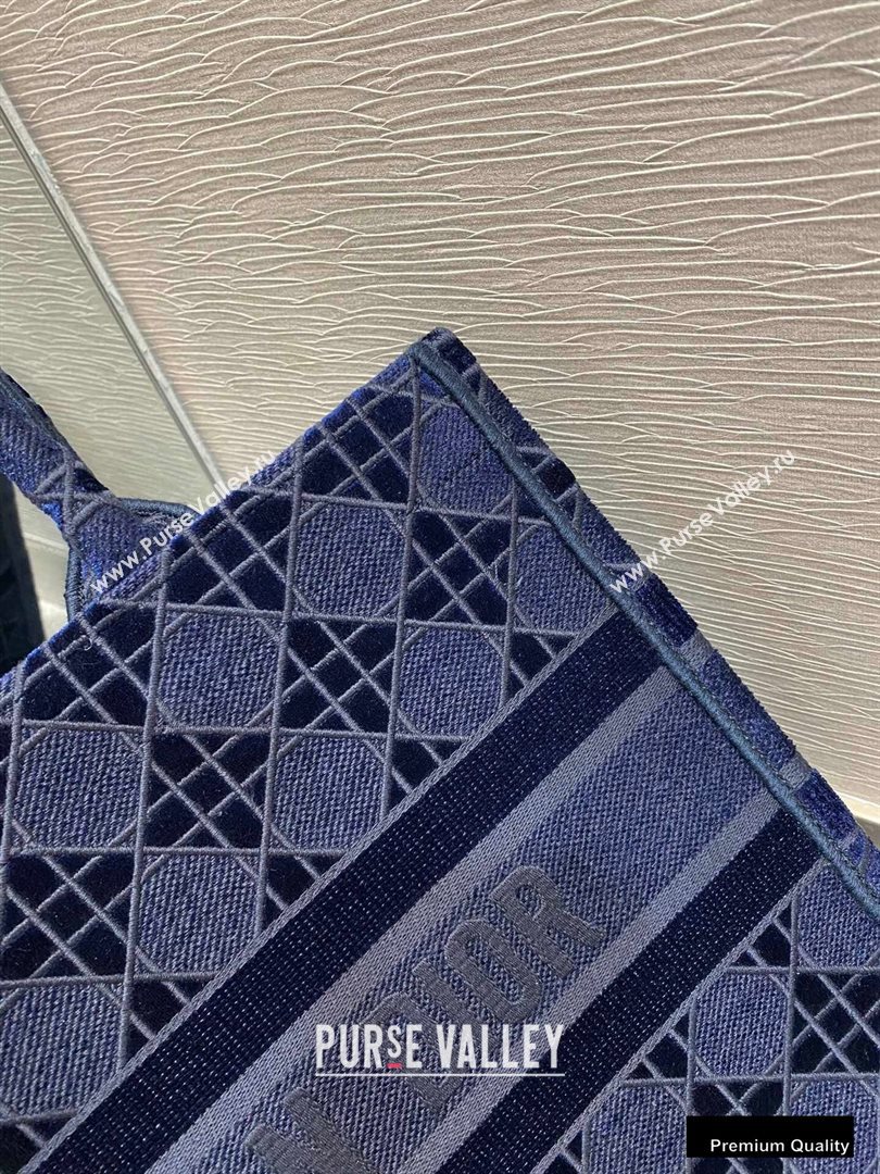 Dior Small Book Tote Bag in Cannage Embroidered Velvet Blue 2020 (vivi-20111108 )