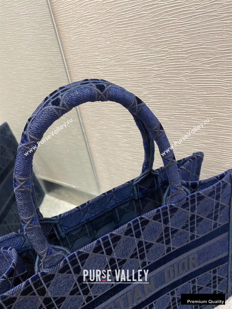 Dior Small Book Tote Bag in Cannage Embroidered Velvet Blue 2020 (vivi-20111108 )