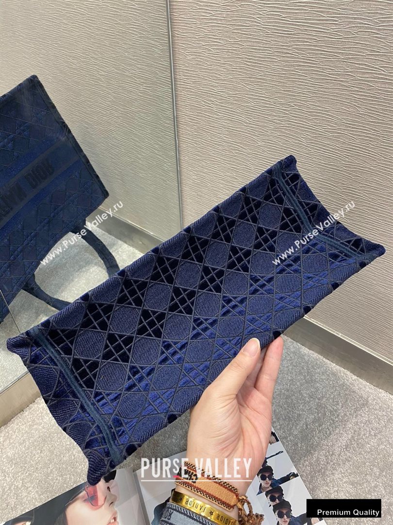 Dior Small Book Tote Bag in Cannage Embroidered Velvet Blue 2020 (vivi-20111108 )