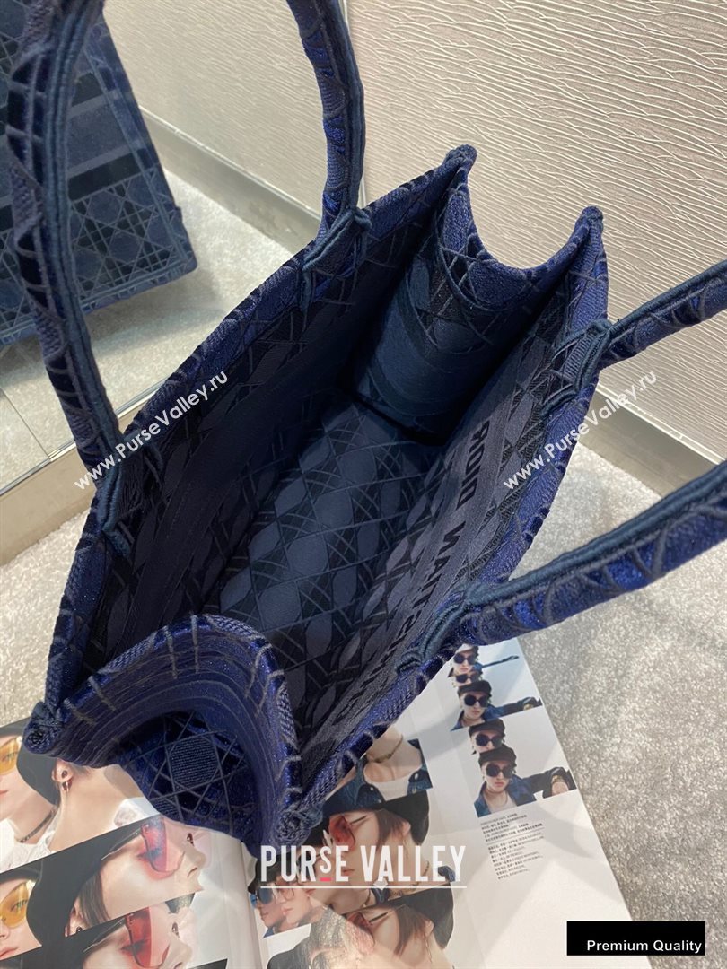 Dior Small Book Tote Bag in Cannage Embroidered Velvet Blue 2020 (vivi-20111108 )