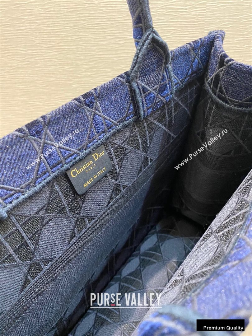 Dior Small Book Tote Bag in Cannage Embroidered Velvet Blue 2020 (vivi-20111108 )