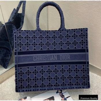 Dior Book Tote Bag in Cannage Embroidered Velvet Blue 2020 (vivi-20111107 )