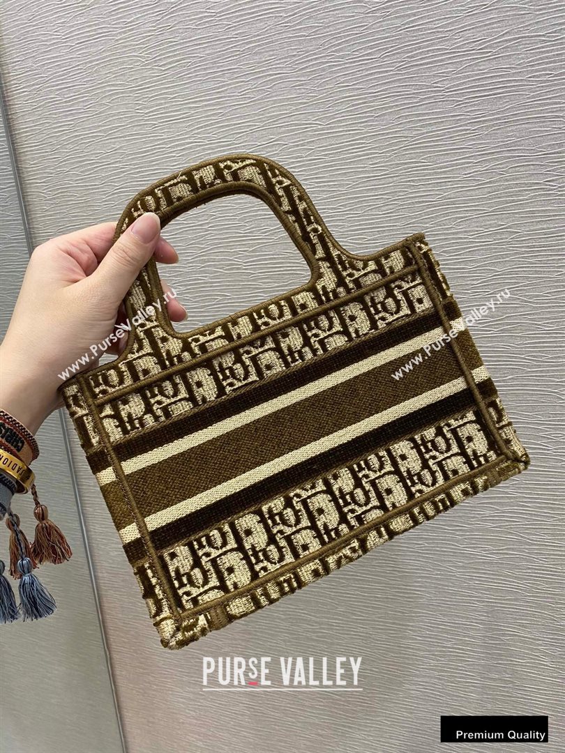 Dior Mini Book Tote Bag in Oblique Embroidered Velvet Brown 2020 (vivi-20111103 )