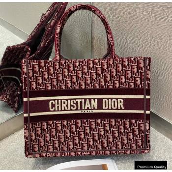 Dior Small Book Tote Bag in Oblique Embroidered Velvet Burgundy 2020 (vivi-20102303 )