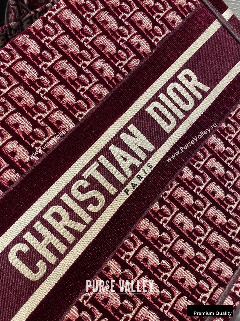 Dior Small Book Tote Bag in Oblique Embroidered Velvet Burgundy 2020 (vivi-20102303 )
