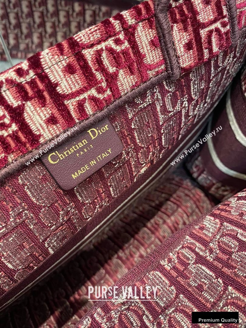 Dior Small Book Tote Bag in Oblique Embroidered Velvet Burgundy 2020 (vivi-20102303 )