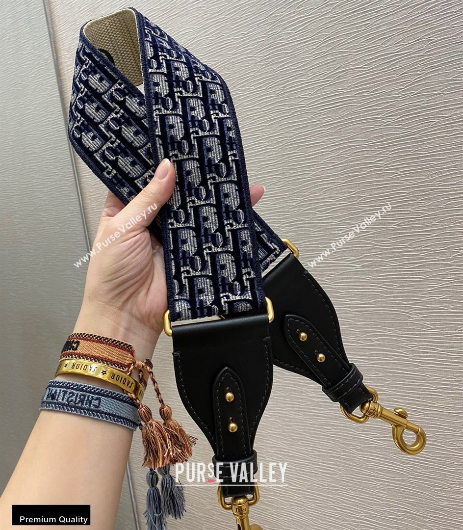 Dior Oblique Embroidered Velvet Shoulder Strap Blue 2020 (vivi-20111123 )