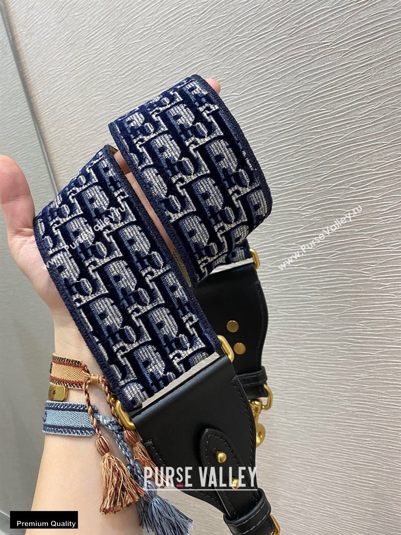 Dior Oblique Embroidered Velvet Shoulder Strap Blue 2020 (vivi-20111123 )