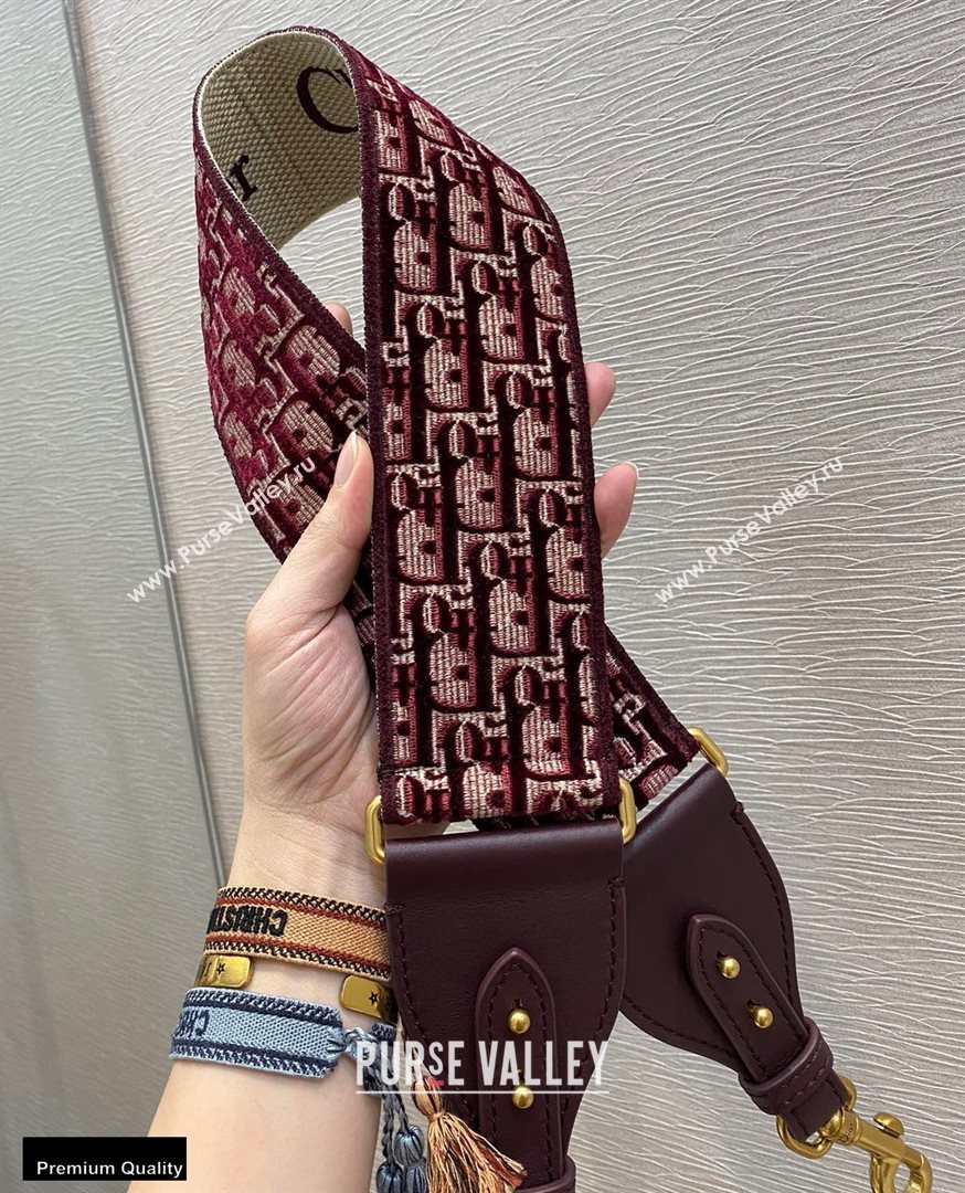 Dior Oblique Embroidered Velvet Shoulder Strap Burgundy 2020 (vivi-20111124 )