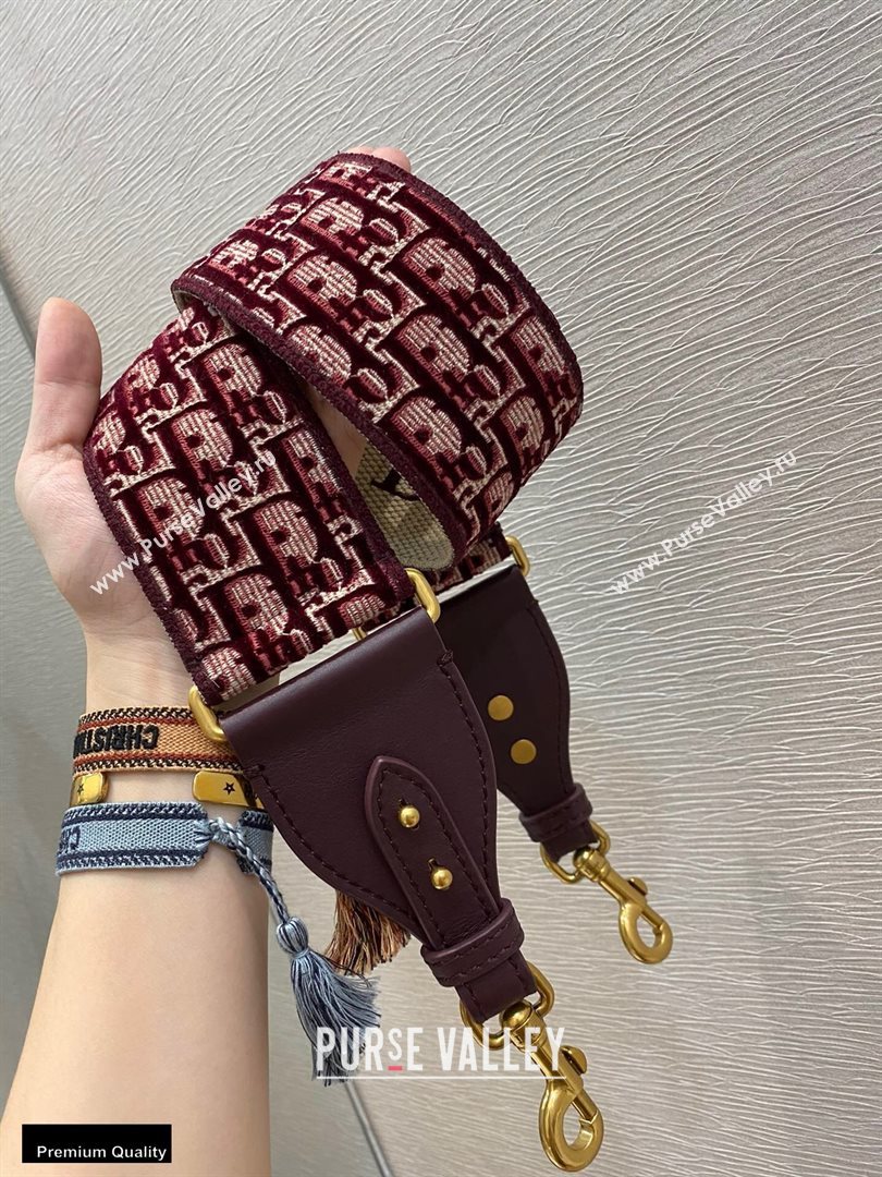 Dior Oblique Embroidered Velvet Shoulder Strap Burgundy 2020 (vivi-20111124 )