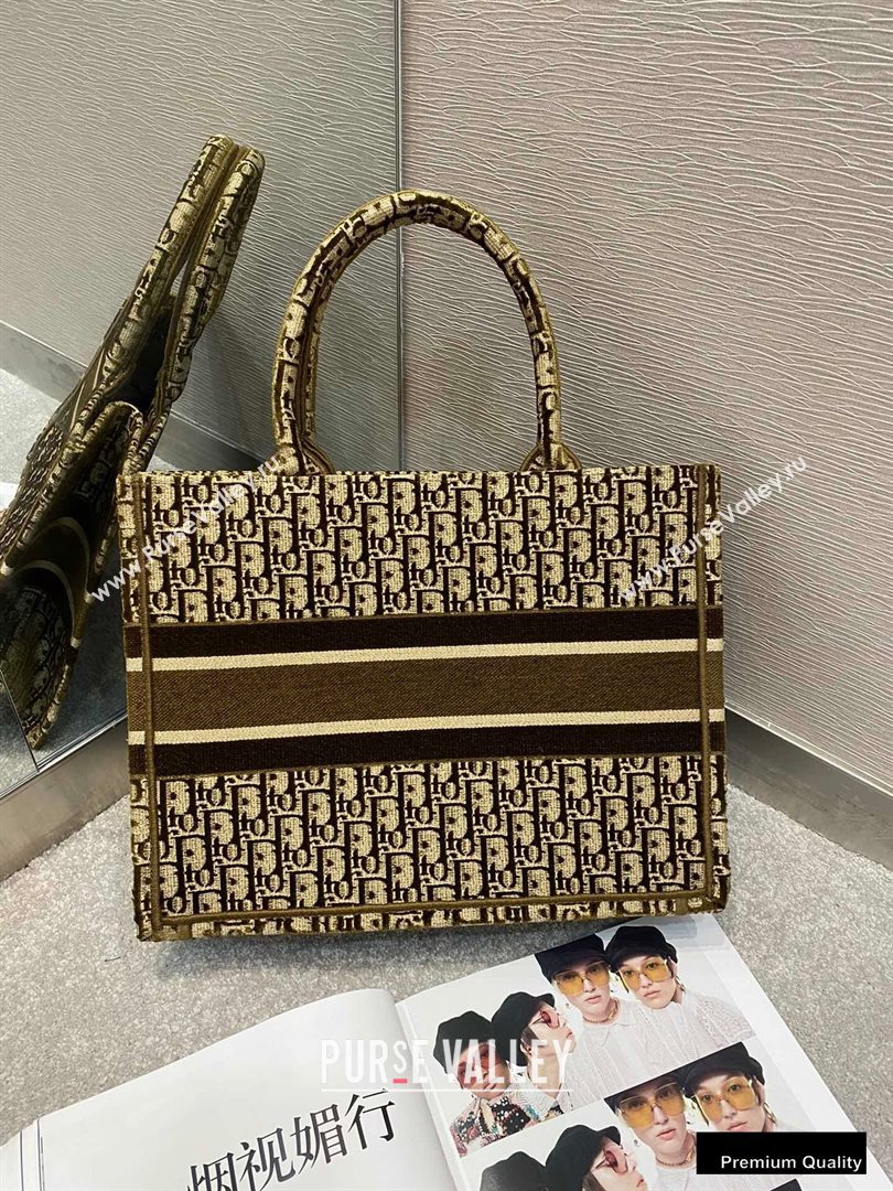 Dior Small Book Tote Bag in Oblique Embroidered Velvet Brown 2020 (vivi-20111102 )