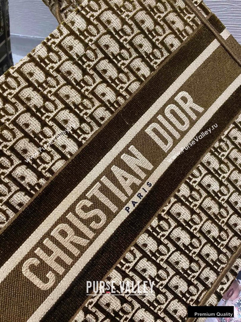 Dior Small Book Tote Bag in Oblique Embroidered Velvet Brown 2020 (vivi-20111102 )