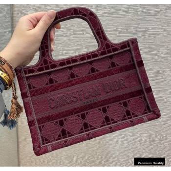 Dior Mini Book Tote Bag in Cannage Embroidered Velvet Burgundy 2020 (vivi-20111106 )