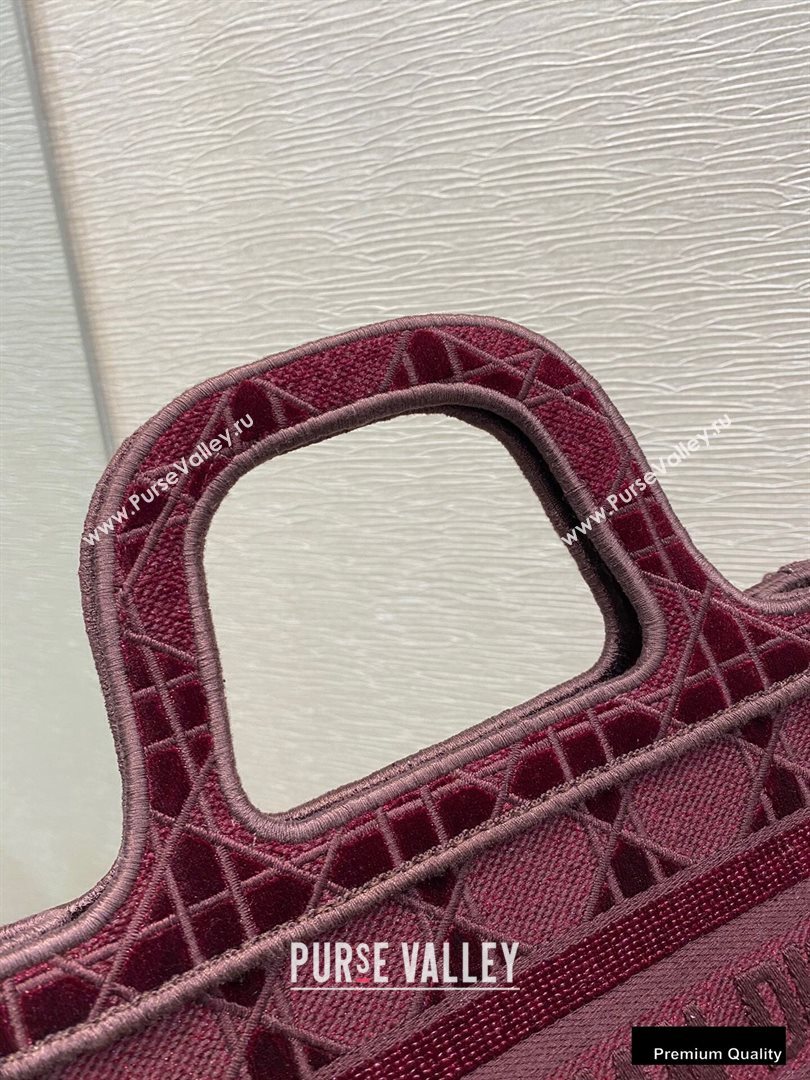 Dior Mini Book Tote Bag in Cannage Embroidered Velvet Burgundy 2020 (vivi-20111106 )