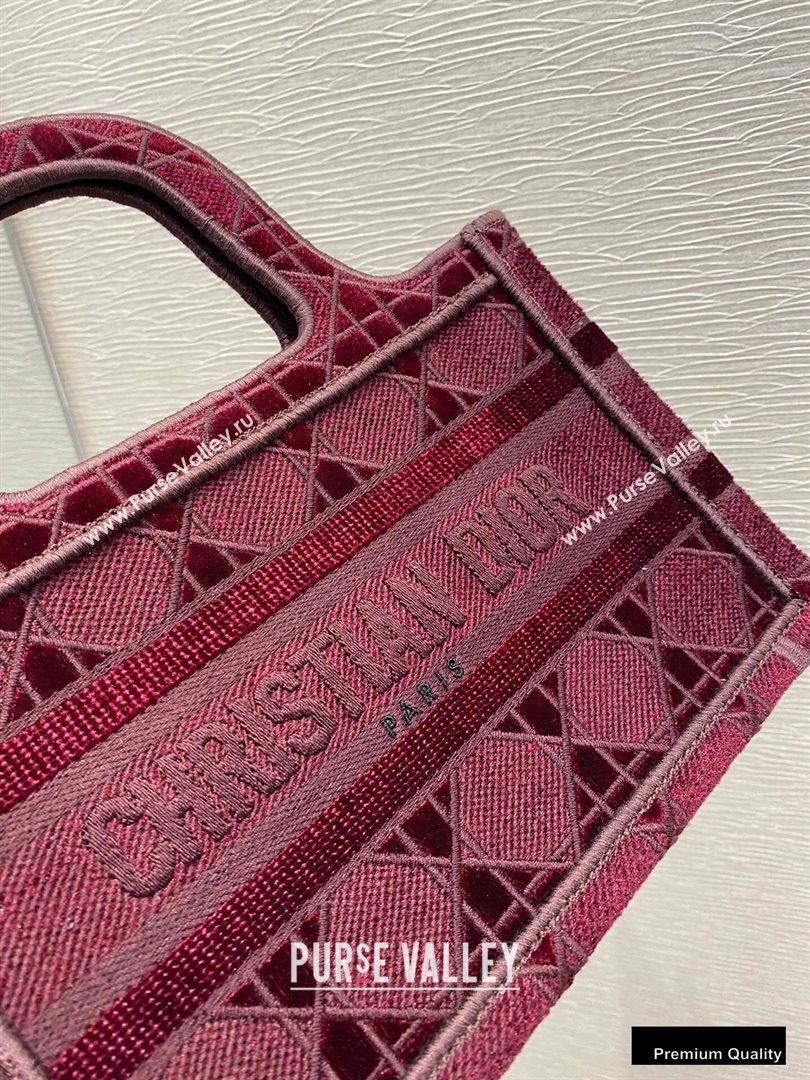 Dior Mini Book Tote Bag in Cannage Embroidered Velvet Burgundy 2020 (vivi-20111106 )