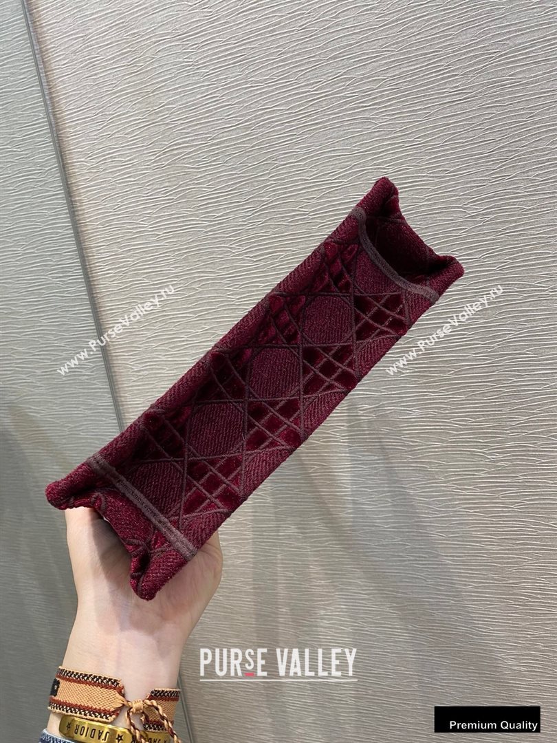 Dior Mini Book Tote Bag in Cannage Embroidered Velvet Burgundy 2020 (vivi-20111106 )