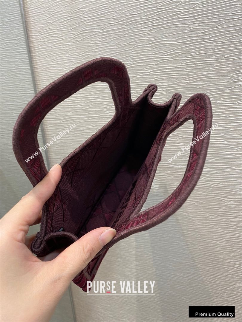 Dior Mini Book Tote Bag in Cannage Embroidered Velvet Burgundy 2020 (vivi-20111106 )
