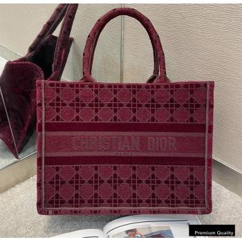 Dior Small Book Tote Bag in Cannage Embroidered Velvet Burgundy 2020 (vivi-20111105 )