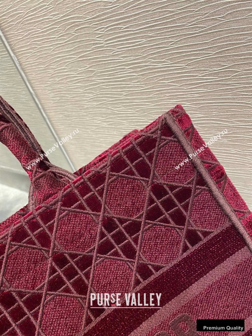 Dior Small Book Tote Bag in Cannage Embroidered Velvet Burgundy 2020 (vivi-20111105 )
