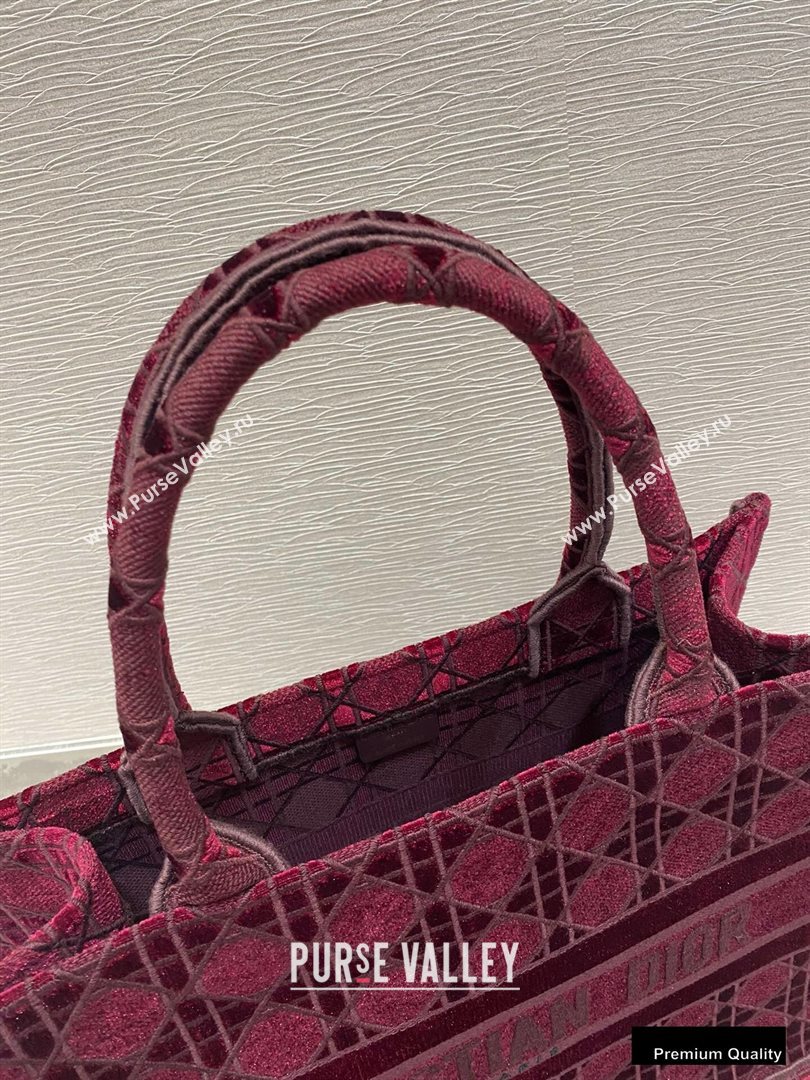 Dior Small Book Tote Bag in Cannage Embroidered Velvet Burgundy 2020 (vivi-20111105 )