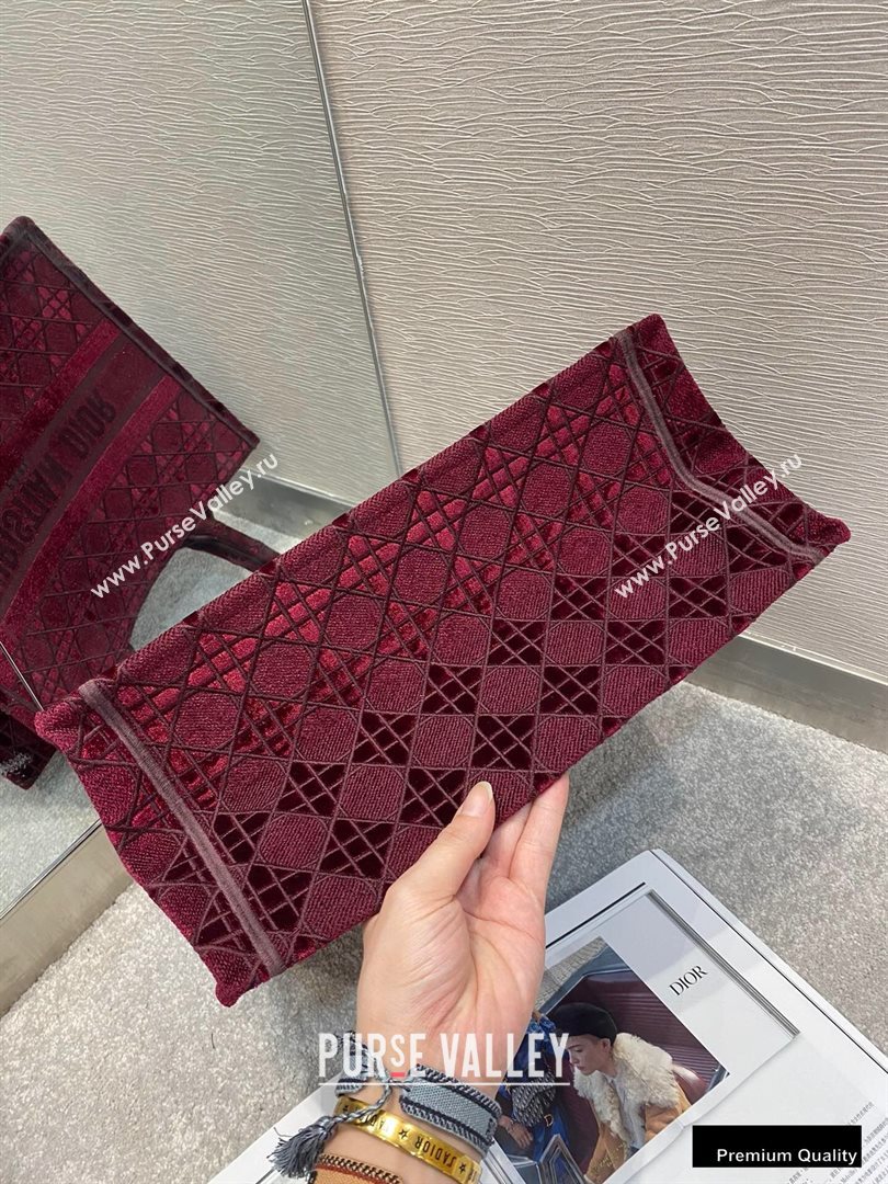Dior Small Book Tote Bag in Cannage Embroidered Velvet Burgundy 2020 (vivi-20111105 )