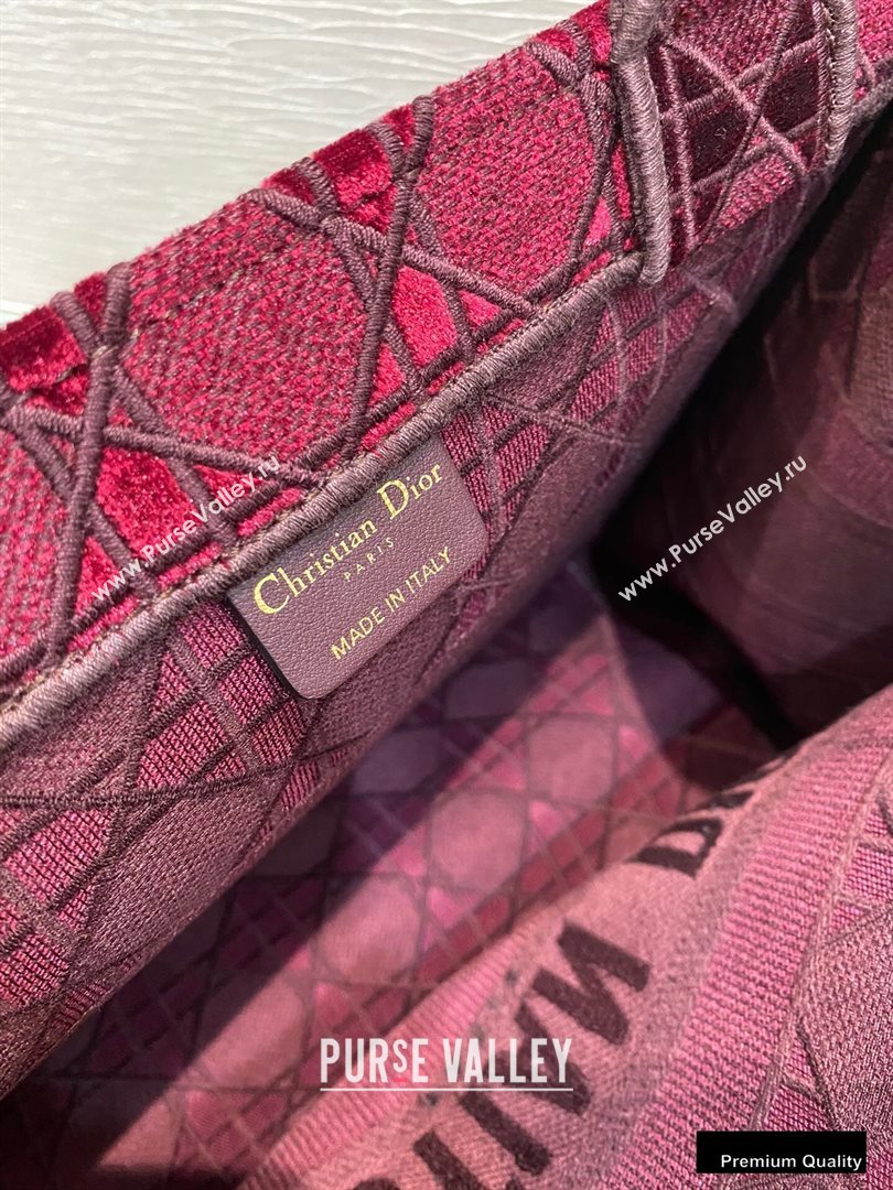 Dior Small Book Tote Bag in Cannage Embroidered Velvet Burgundy 2020 (vivi-20111105 )