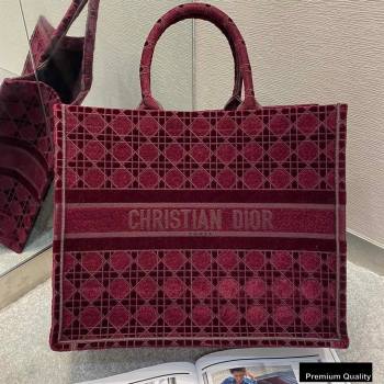 Dior Book Tote Bag in Cannage Embroidered Velvet Burgundy 2020 (vivi-20111104 )
