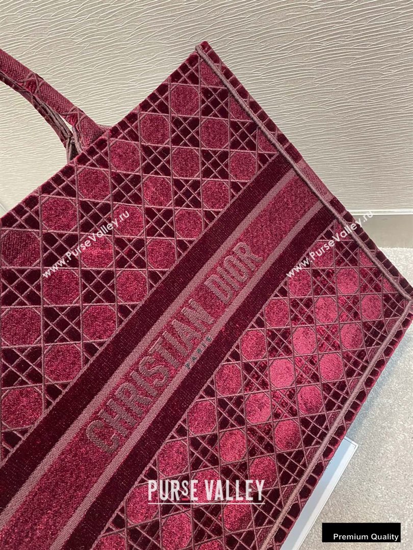 Dior Book Tote Bag in Cannage Embroidered Velvet Burgundy 2020 (vivi-20111104 )