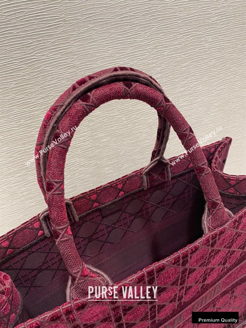 Dior Book Tote Bag in Cannage Embroidered Velvet Burgundy 2020 (vivi-20111104 )