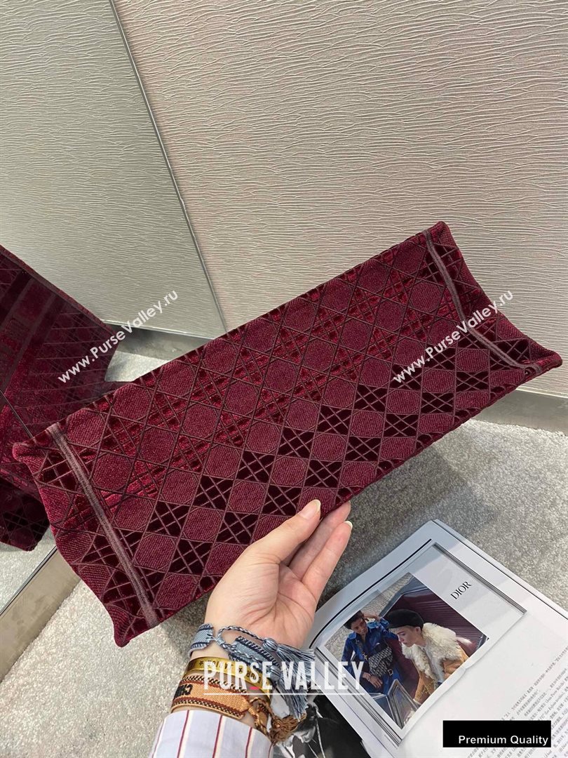 Dior Book Tote Bag in Cannage Embroidered Velvet Burgundy 2020 (vivi-20111104 )