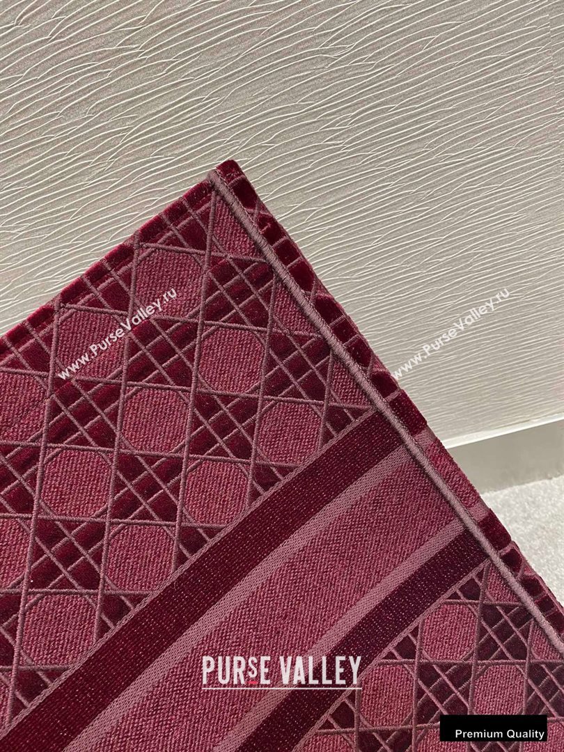Dior Book Tote Bag in Cannage Embroidered Velvet Burgundy 2020 (vivi-20111104 )