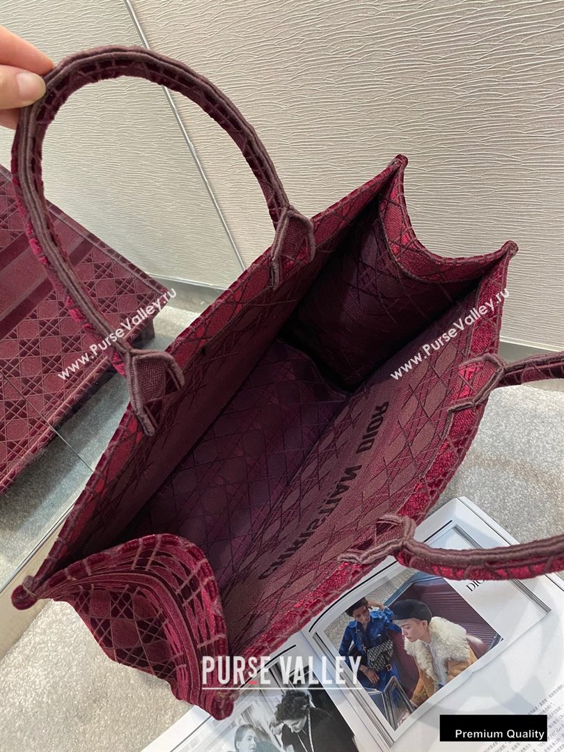 Dior Book Tote Bag in Cannage Embroidered Velvet Burgundy 2020 (vivi-20111104 )