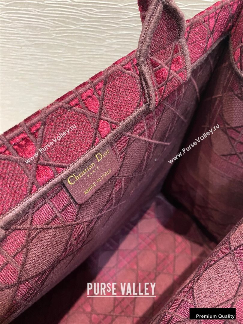 Dior Book Tote Bag in Cannage Embroidered Velvet Burgundy 2020 (vivi-20111104 )