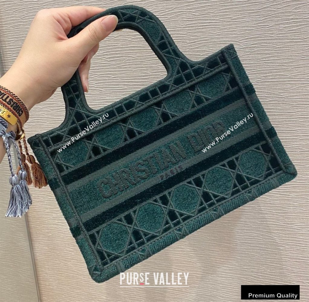 Dior Mini Book Tote Bag in Cannage Embroidered Velvet Green 2020 (vivi-20111112 )