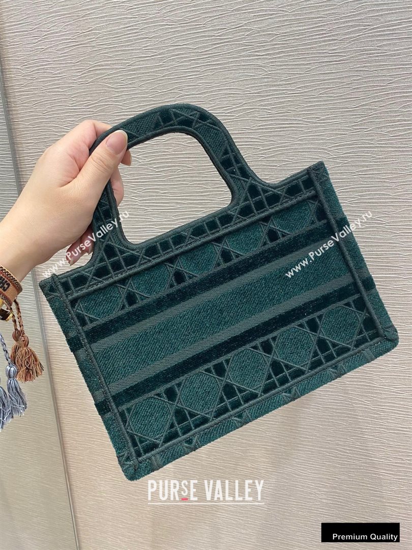 Dior Mini Book Tote Bag in Cannage Embroidered Velvet Green 2020 (vivi-20111112 )