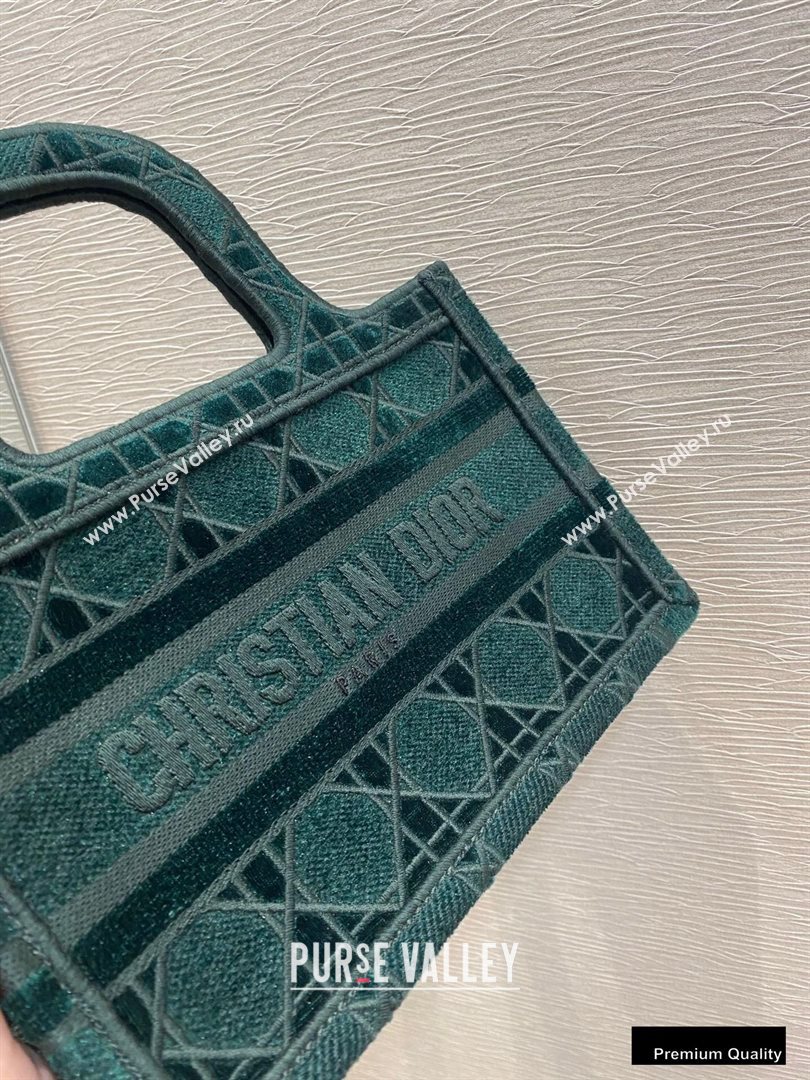 Dior Mini Book Tote Bag in Cannage Embroidered Velvet Green 2020 (vivi-20111112 )