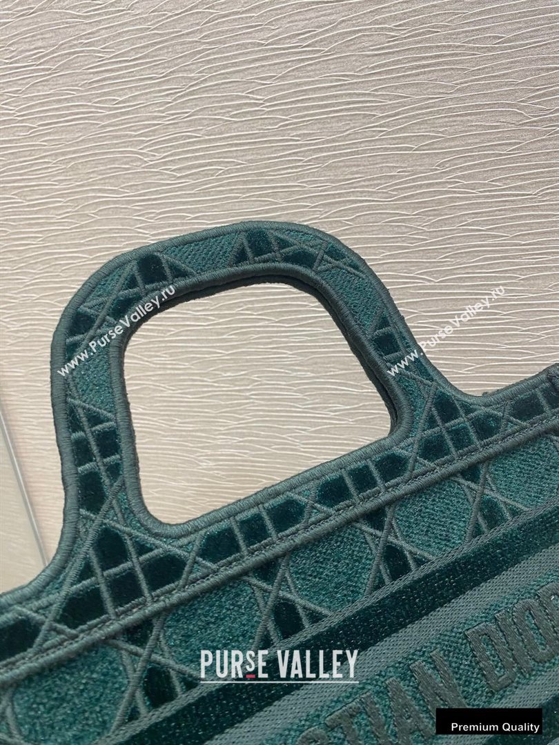 Dior Mini Book Tote Bag in Cannage Embroidered Velvet Green 2020 (vivi-20111112 )