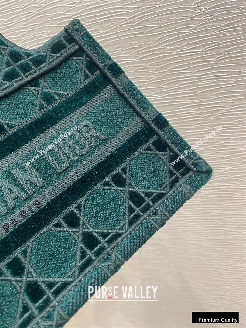 Dior Mini Book Tote Bag in Cannage Embroidered Velvet Green 2020 (vivi-20111112 )