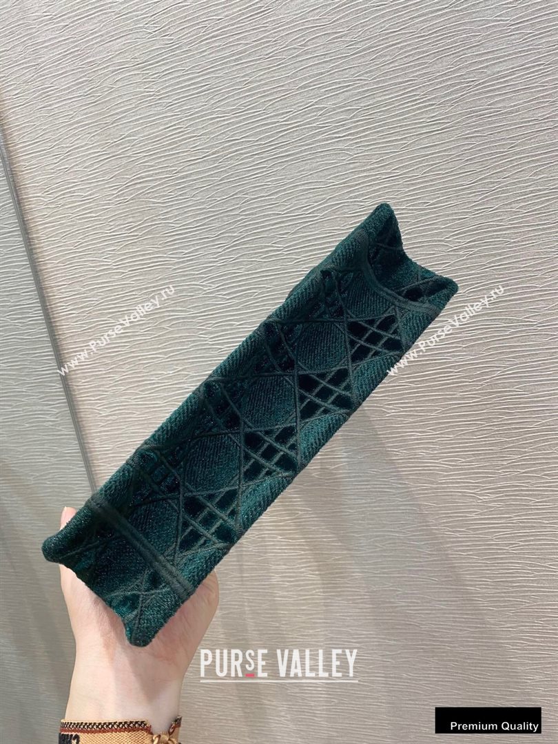 Dior Mini Book Tote Bag in Cannage Embroidered Velvet Green 2020 (vivi-20111112 )