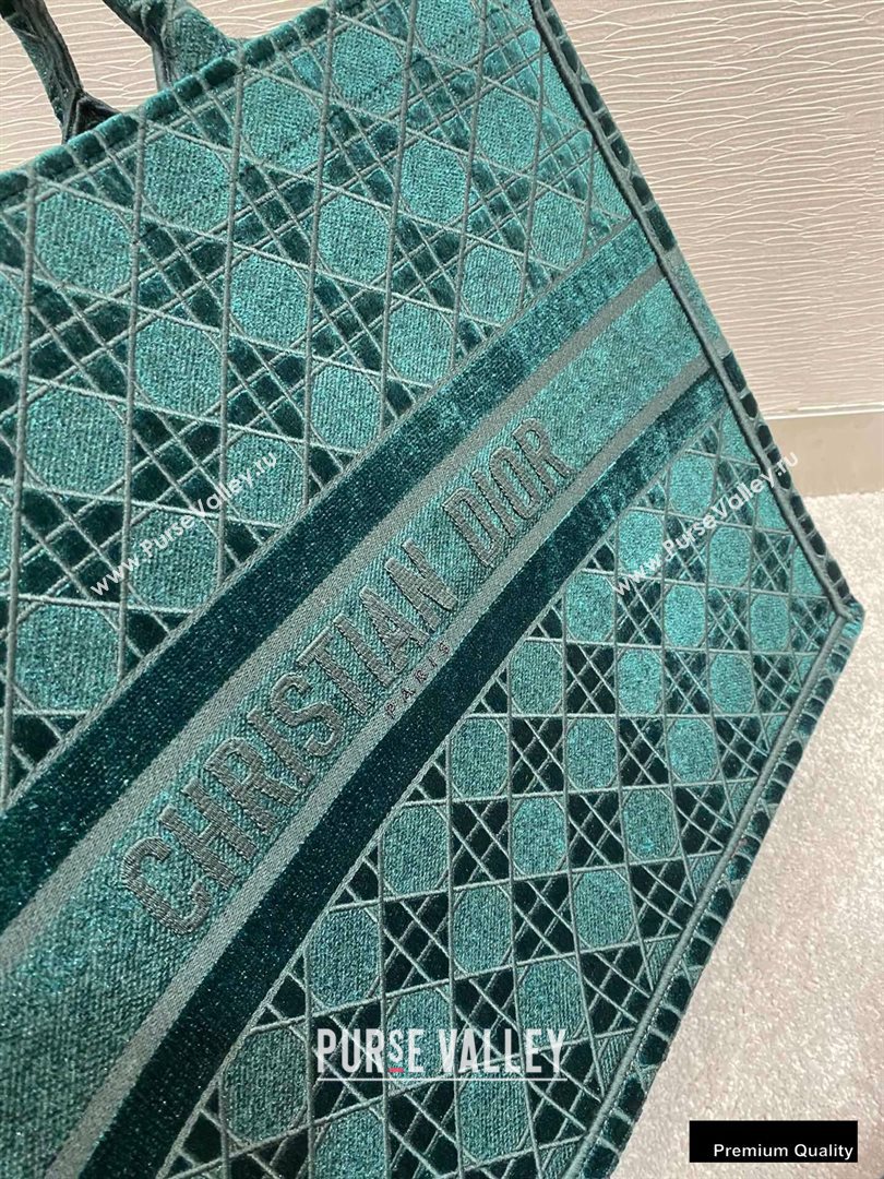 Dior Book Tote Bag in Cannage Embroidered Velvet Green 2020 (vivi-20111110 )