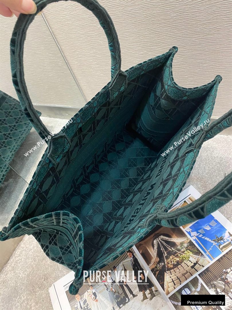 Dior Book Tote Bag in Cannage Embroidered Velvet Green 2020 (vivi-20111110 )