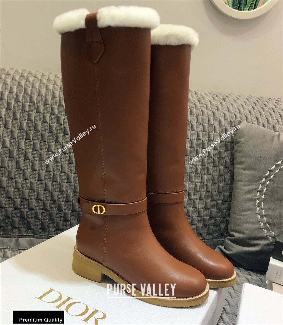Dior Heel 3.5cm Calfskin and Shearling Lining D-Furious Boots Dark Tan 2020 (jincheng-20111702)