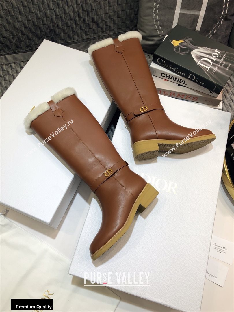 Dior Heel 3.5cm Calfskin and Shearling Lining D-Furious Boots Dark Tan 2020 (jincheng-20111702)