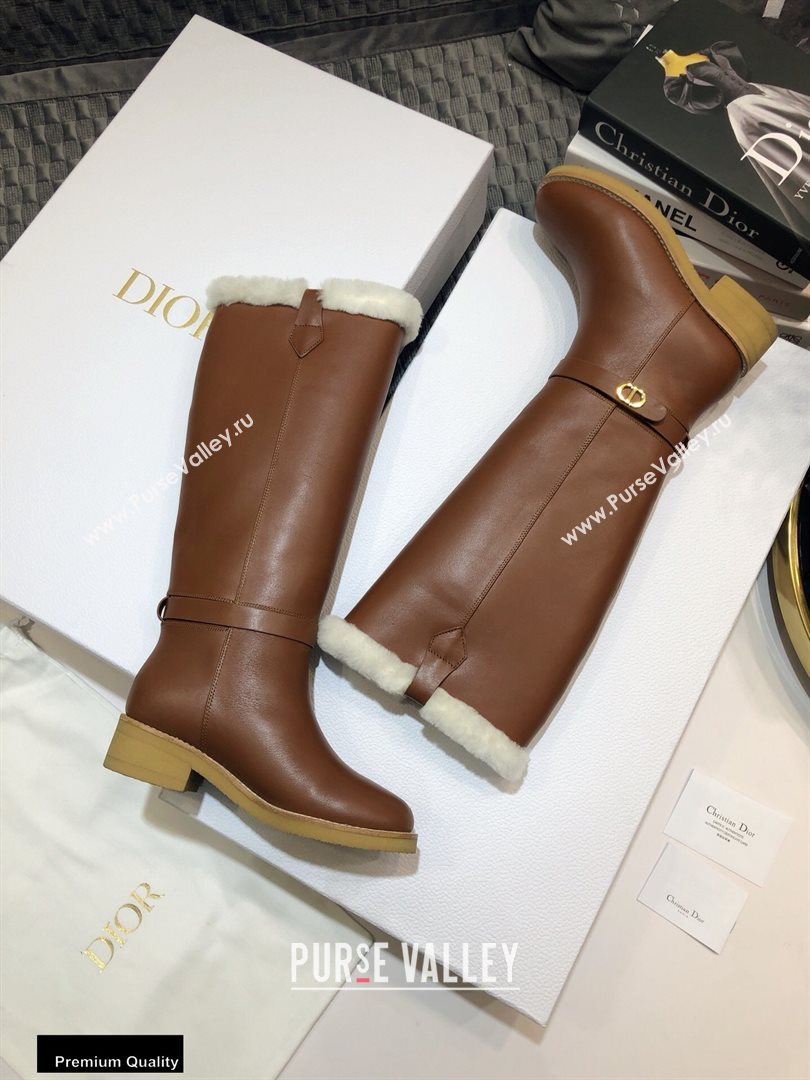 Dior Heel 3.5cm Calfskin and Shearling Lining D-Furious Boots Dark Tan 2020 (jincheng-20111702)