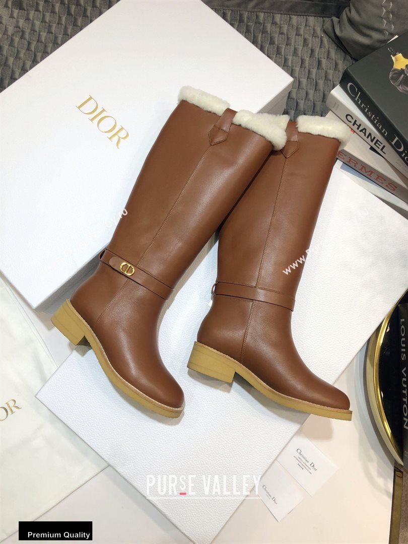 Dior Heel 3.5cm Calfskin and Shearling Lining D-Furious Boots Dark Tan 2020 (jincheng-20111702)