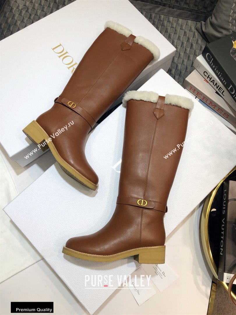 Dior Heel 3.5cm Calfskin and Shearling Lining D-Furious Boots Dark Tan 2020 (jincheng-20111702)