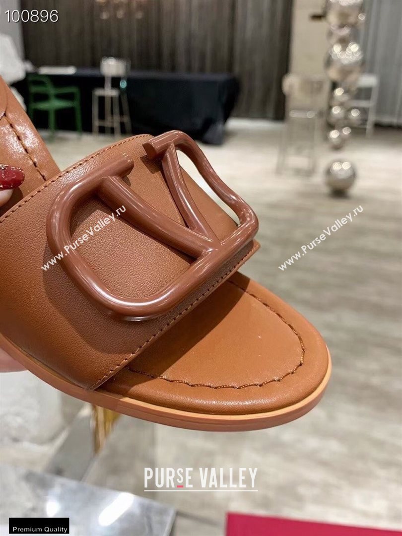 Valentino Heel 6.5cm VLogo Leather Mules Brown 2020 (modeng-20112804)