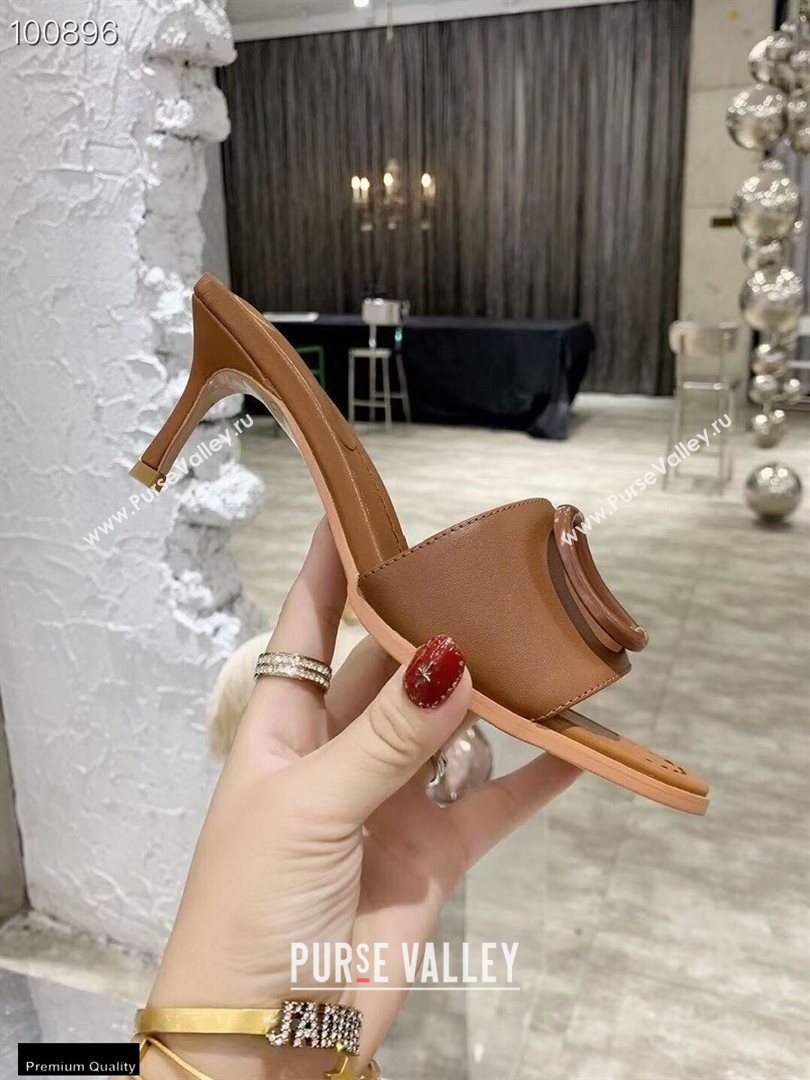 Valentino Heel 6.5cm VLogo Leather Mules Brown 2020 (modeng-20112804)