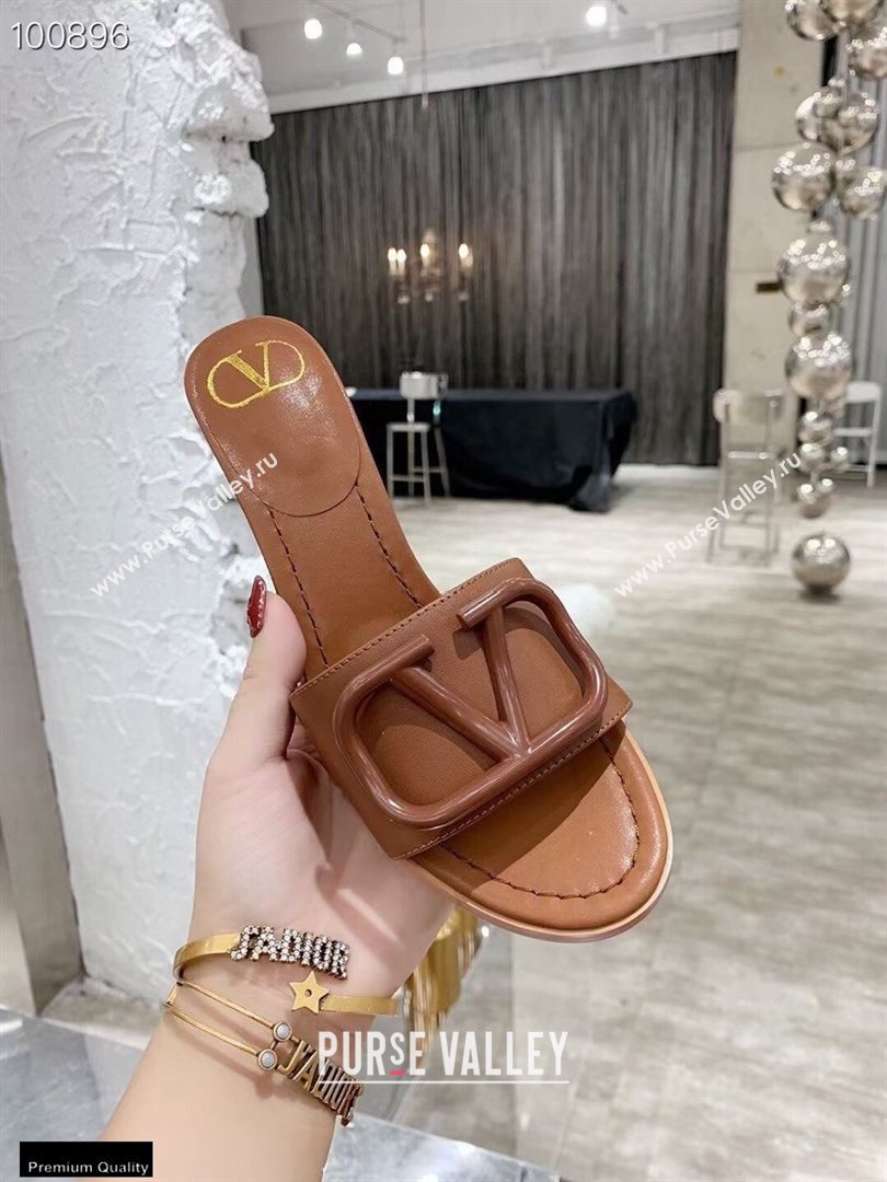 Valentino Heel 6.5cm VLogo Leather Mules Brown 2020 (modeng-20112804)
