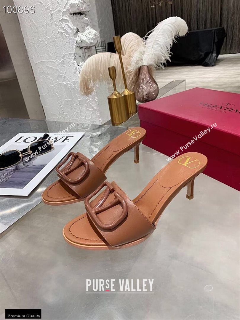 Valentino Heel 6.5cm VLogo Leather Mules Brown 2020 (modeng-20112804)